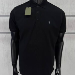 ALLSAINTS Polo Yaka Siyah İthal İnterlog Kumaş