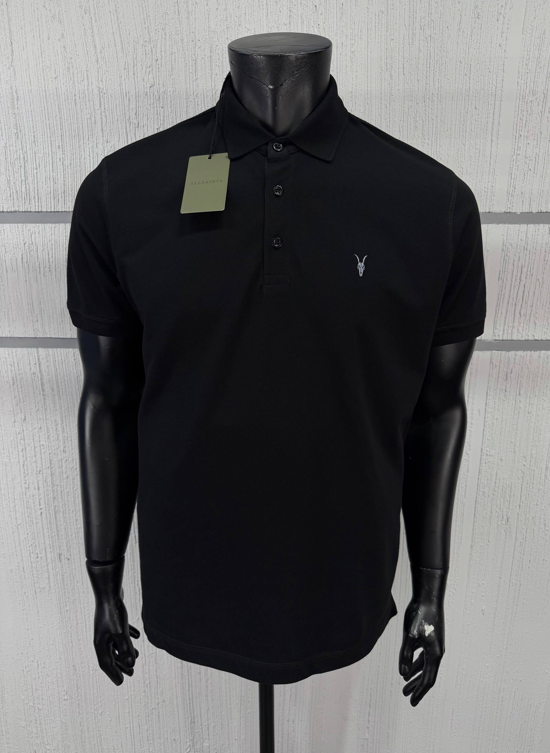 ALLSAINTS Polo Yaka Siyah İthal İnterlog Kumaş